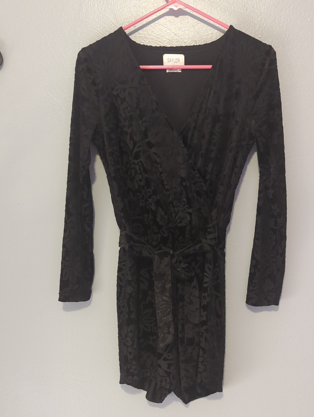 Saylor by Anthropologie Black Velvet Floral Burnout Romper Playsuit Plunge XS